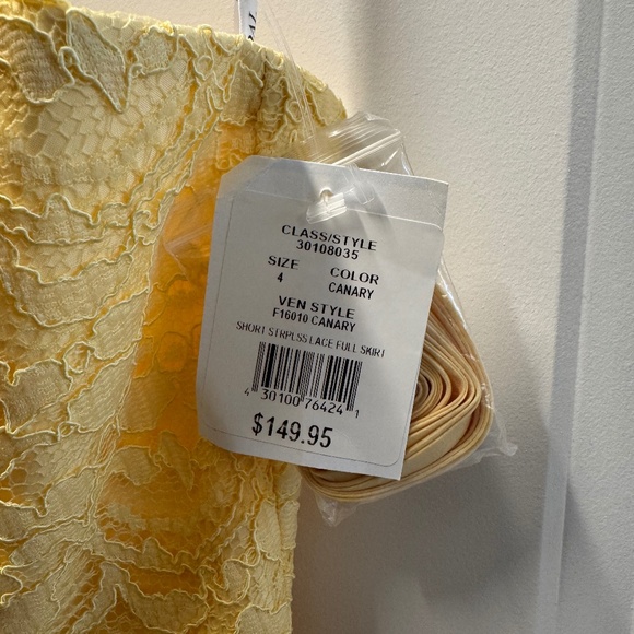 David's bridal yellow strapless lace cocktail dress NWT - Picture 2 of 2